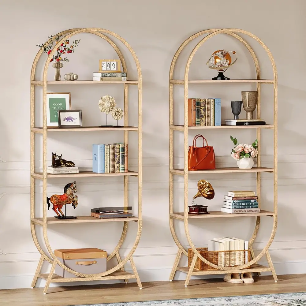 Bookshelf 5-Tier Arched Bookcase, 70.11" Tall Modern Open Book Shelves, Storage Shelves with Metal Frame, Freestanding Display
