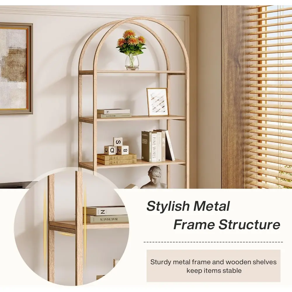 Bookshelf 5-Tier Arched Bookcase, 70.11" Tall Modern Open Book Shelves, Storage Shelves with Metal Frame, Freestanding Display