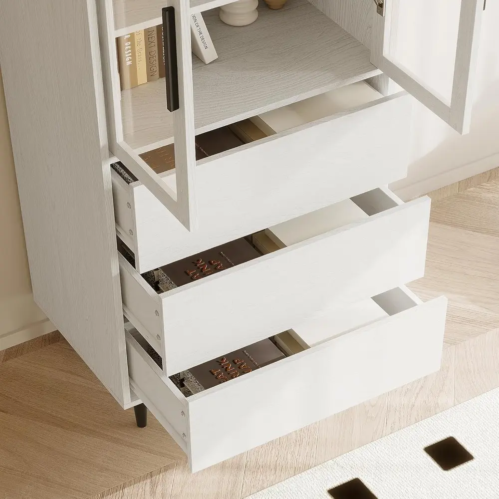 2 PCS Bookcase, 5-Tier Modern Bookshelf with 3 Large Drawers, Modern Large Storage Display Cabinet Set for Home Office, Living