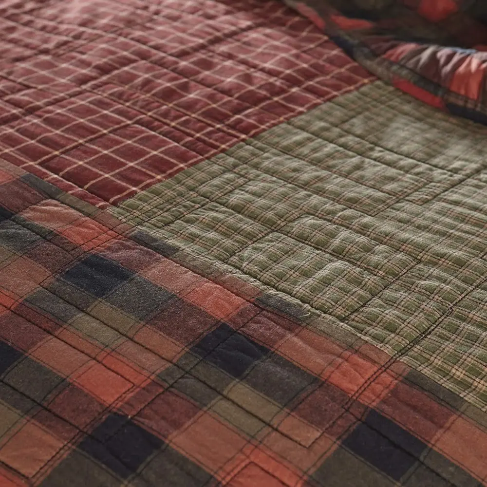 Full/Queen Bedding Set - 3 Piece - Woodland Square Cotton Lodge Quilt Set with Full/Queen Quilt and Two Standard Pillow Shams -