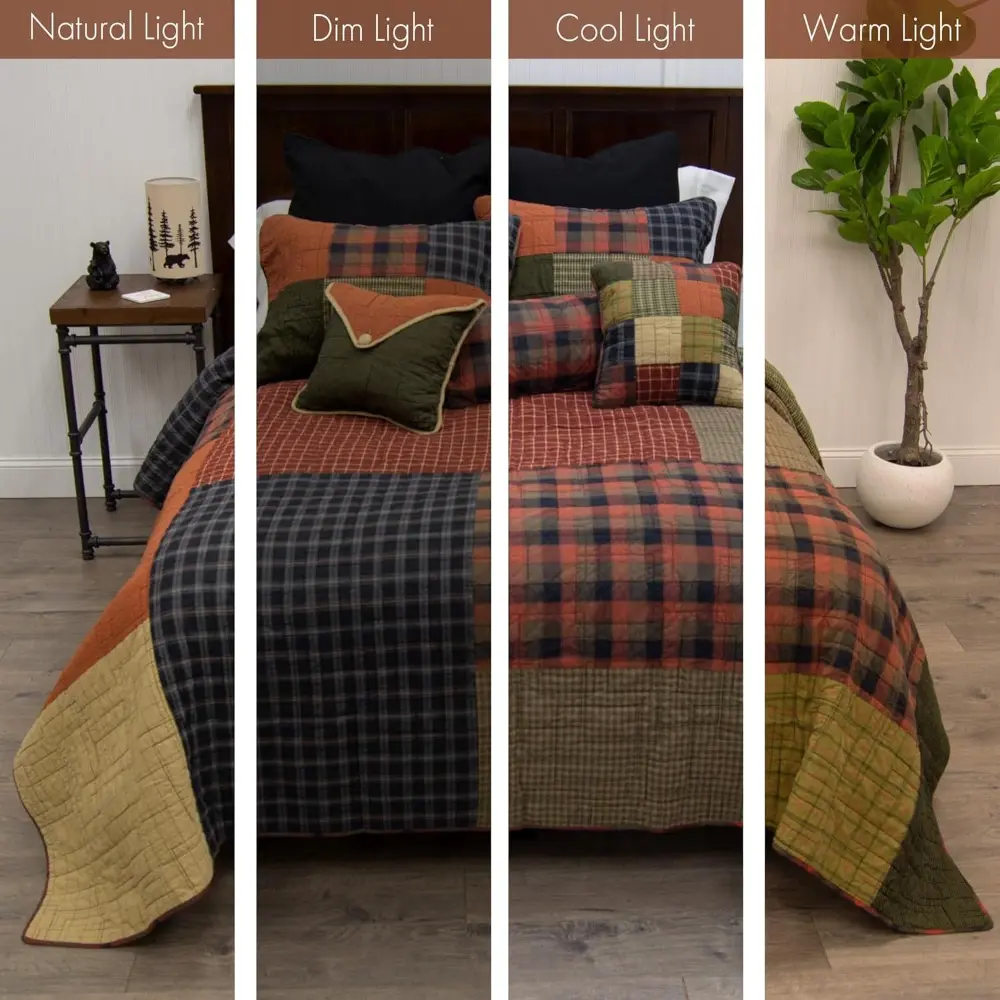 Full/Queen Bedding Set - 3 Piece - Woodland Square Cotton Lodge Quilt Set with Full/Queen Quilt and Two Standard Pillow Shams -