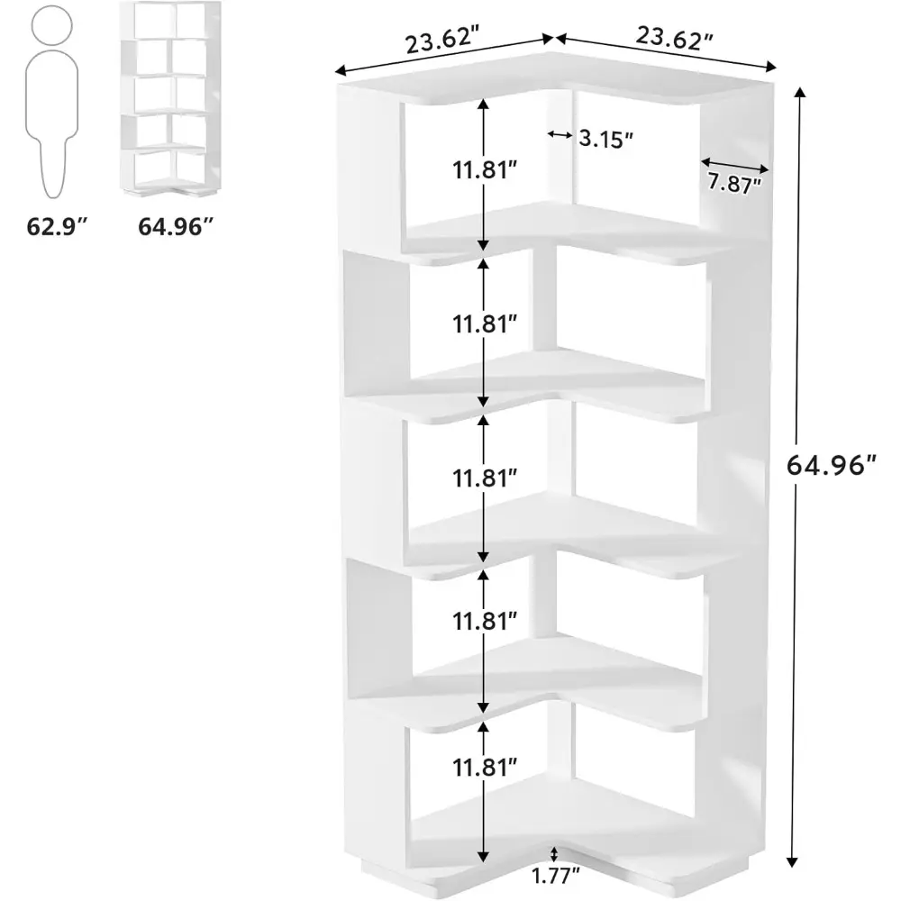 6-Tier Corner Bookshelf, 64.9 Inches Tall Corner Bookcase with Anti-Drop Panel, Modern Freestanding Shelf Display Rack Storage