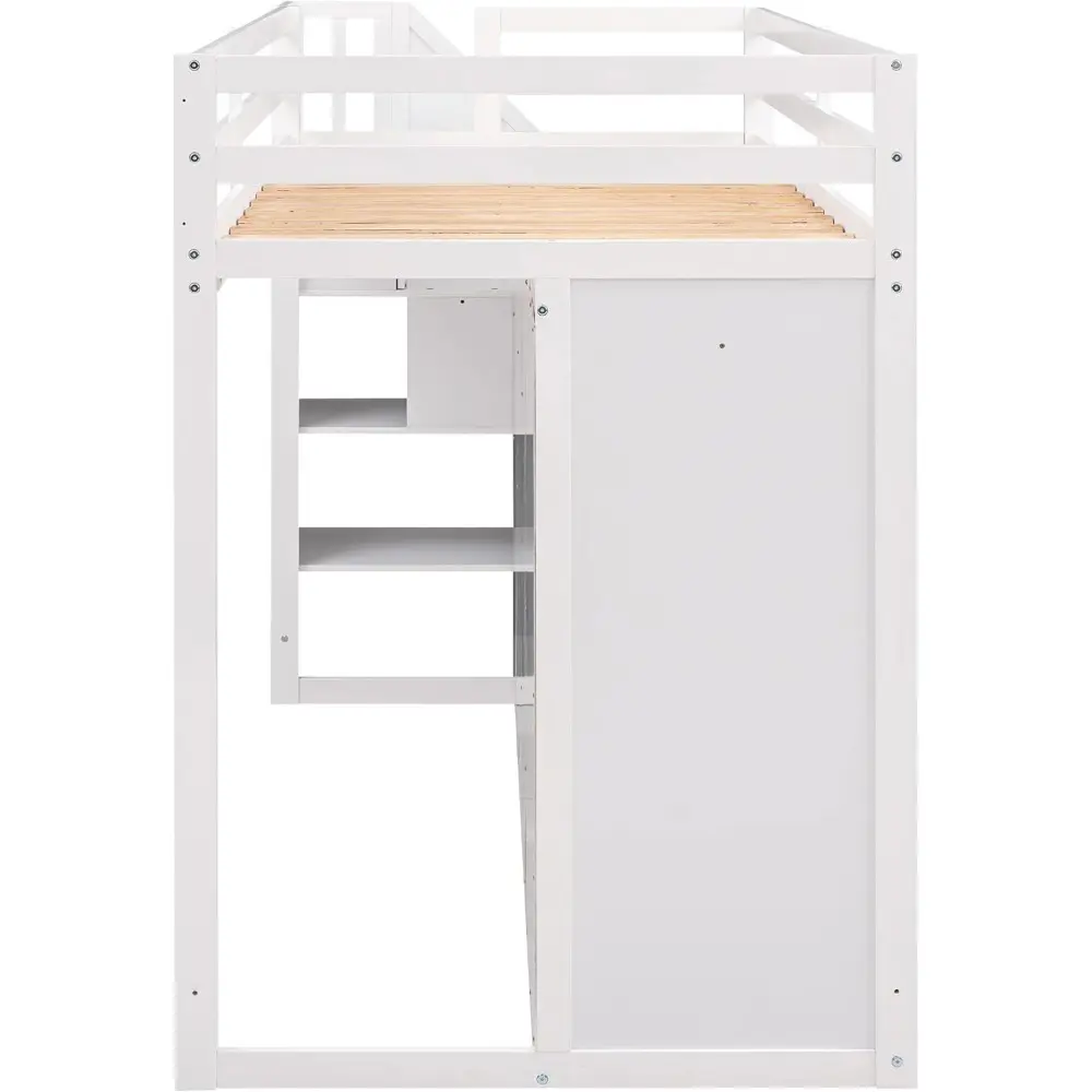 Bellemave Twin Size Loft Bed with Stairs, Wood Loft Bed with Storage, Functional Loft Bed with 3 Shelves, 2 Wardrobes and 2 Draw