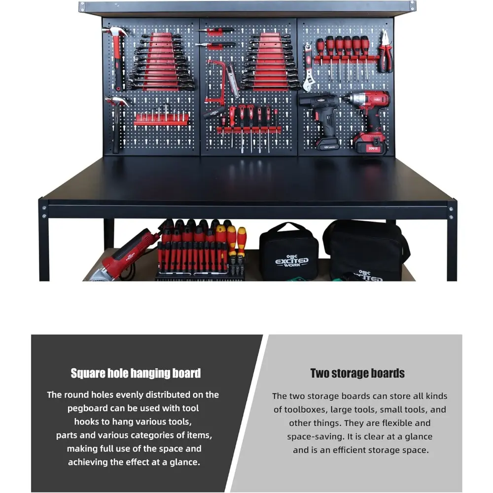47 inch Multipurpose Workbench with Pegboard, Double Storage Platform and Tool Organizer for Garage Workshop