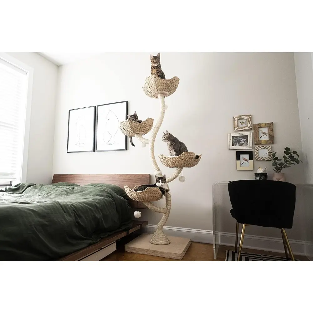 MAU 73" Tall Modern Cat Tree Scratching Tower for Large Cats, Scratching Post Condo, Cat Tower for Multiple Cats, Luxury Cat Gif