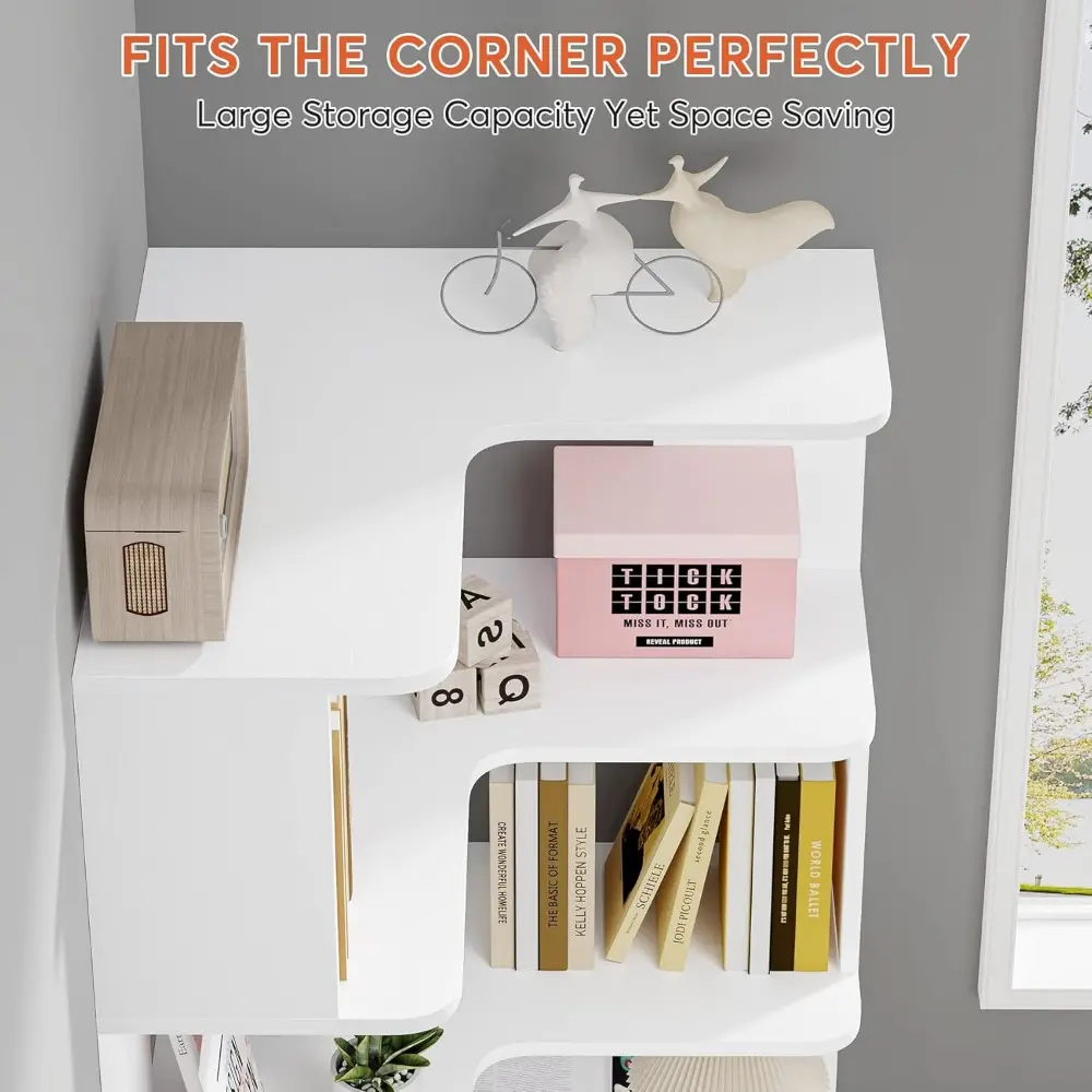 6-Tier Corner Bookshelf, 64.9 Inches Tall Corner Bookcase with Anti-Drop Panel, Modern Freestanding Shelf Display Rack Storage