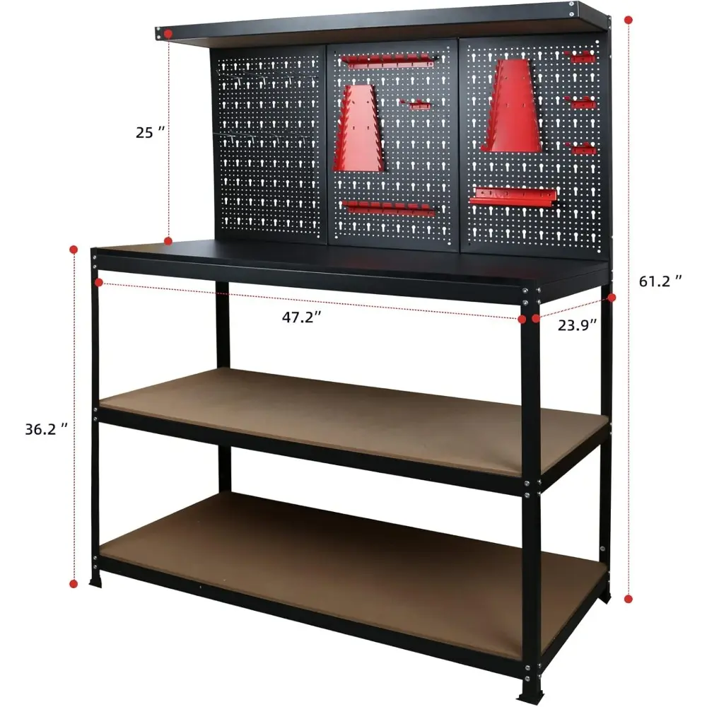 47 inch Multipurpose Workbench with Pegboard, Double Storage Platform and Tool Organizer for Garage Workshop