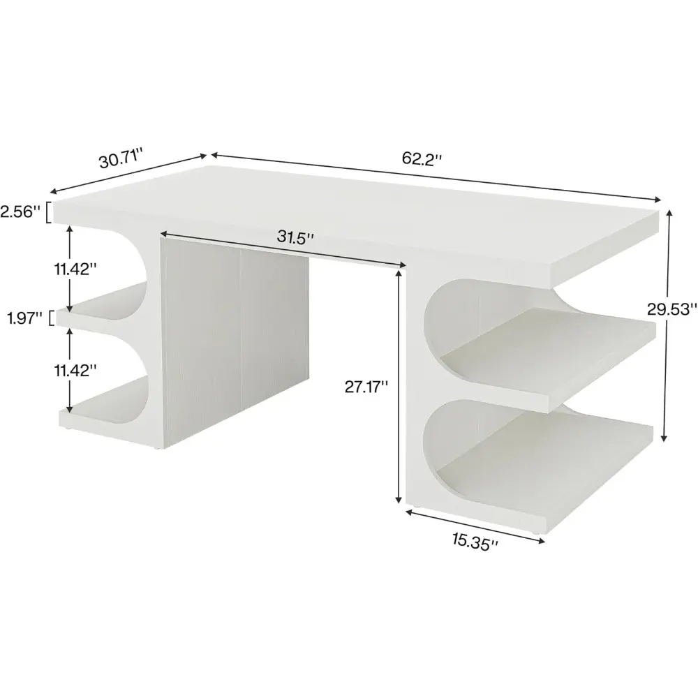 62" Executive Office Desk, Large Computer Desk with Storage Shelves, Modern Wood Writing Desk Study Table, Workstation Desk Bus
