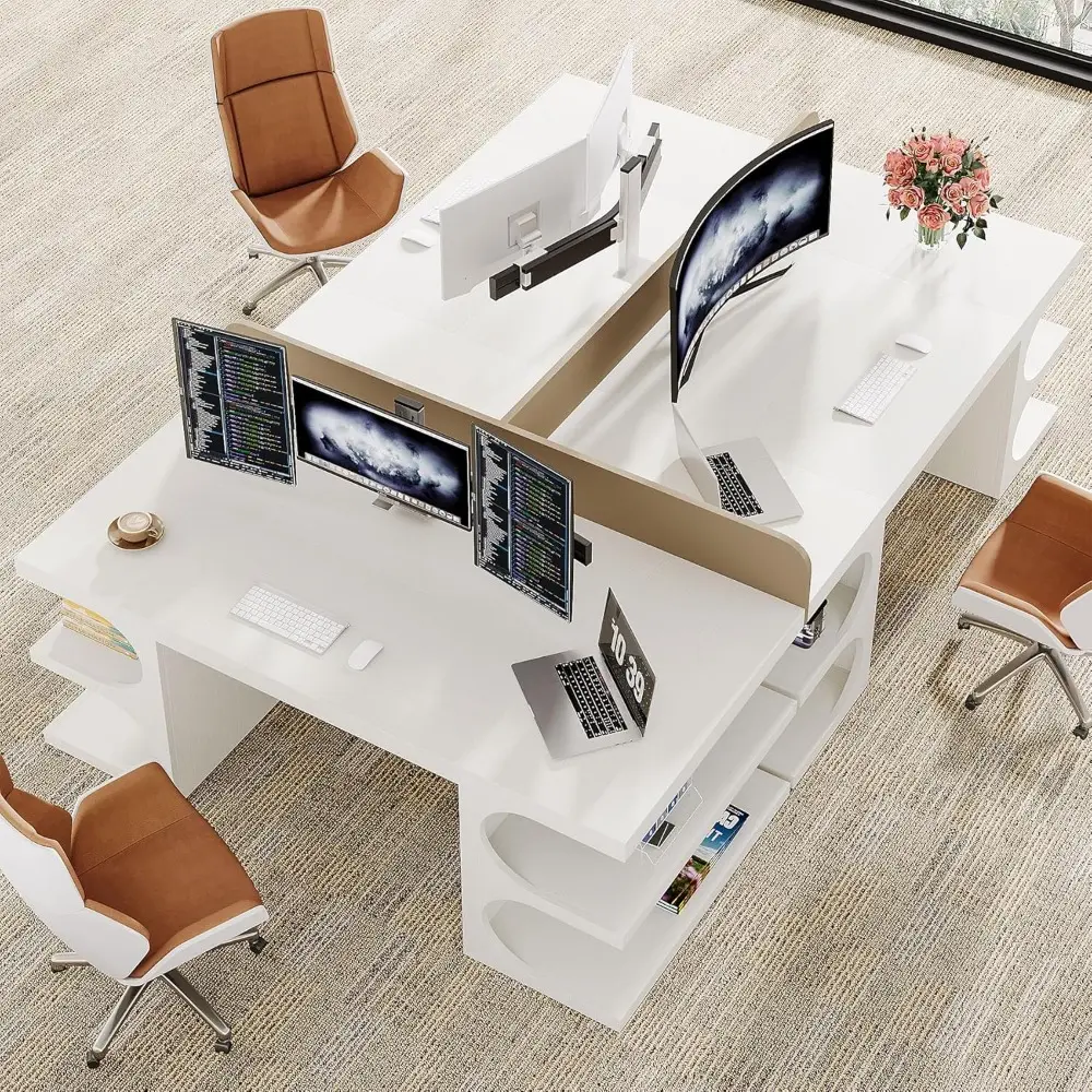 62" Executive Office Desk, Large Computer Desk with Storage Shelves, Modern Wood Writing Desk Study Table, Workstation Desk Bus