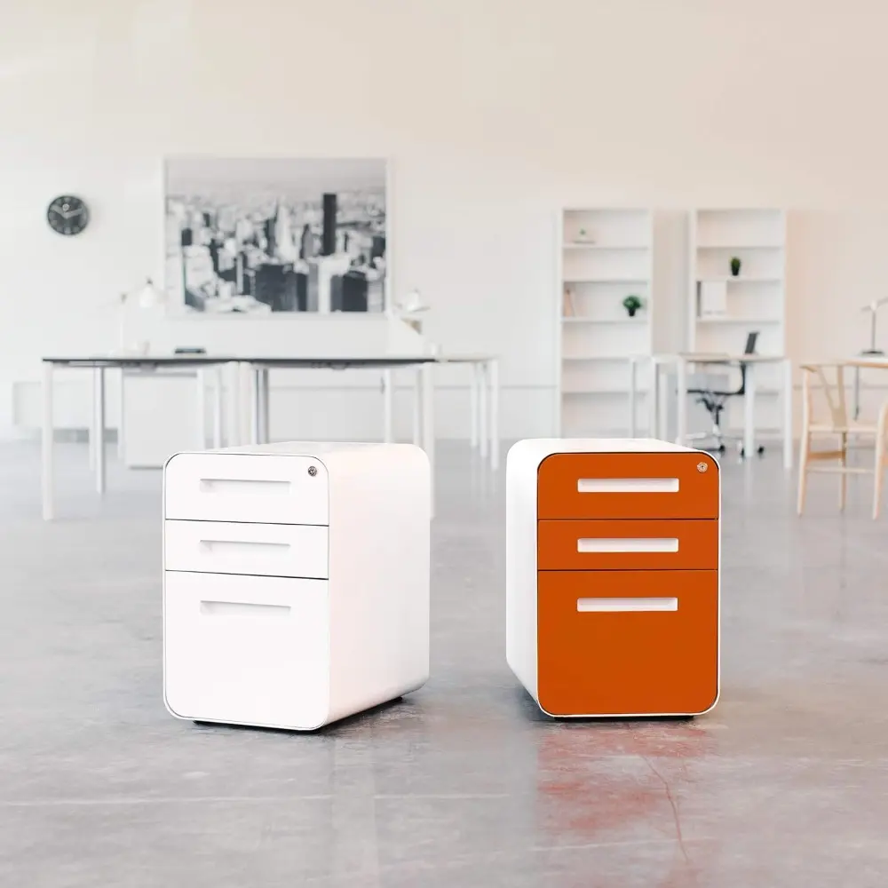 Stockpile 3 Drawer File Cabinet with Lock - Under Office Desk Metal Filing Cabinet, Legal/Letter File Folders, Wheels and Stati