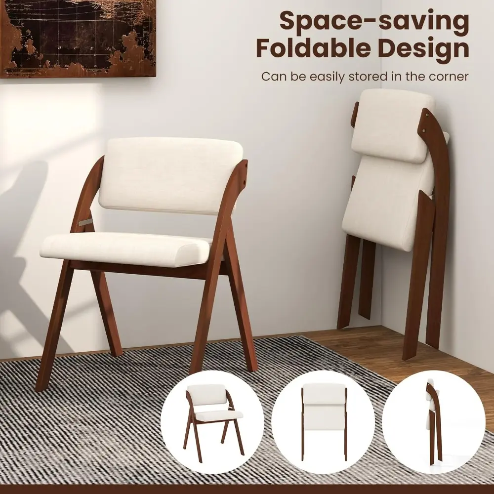 Folding Dining Chairs Set of 4, Upholstered Wooden Folding Chair 4 Pack, Portable Kitchen Chairs with Padded & Seat Backrest, A