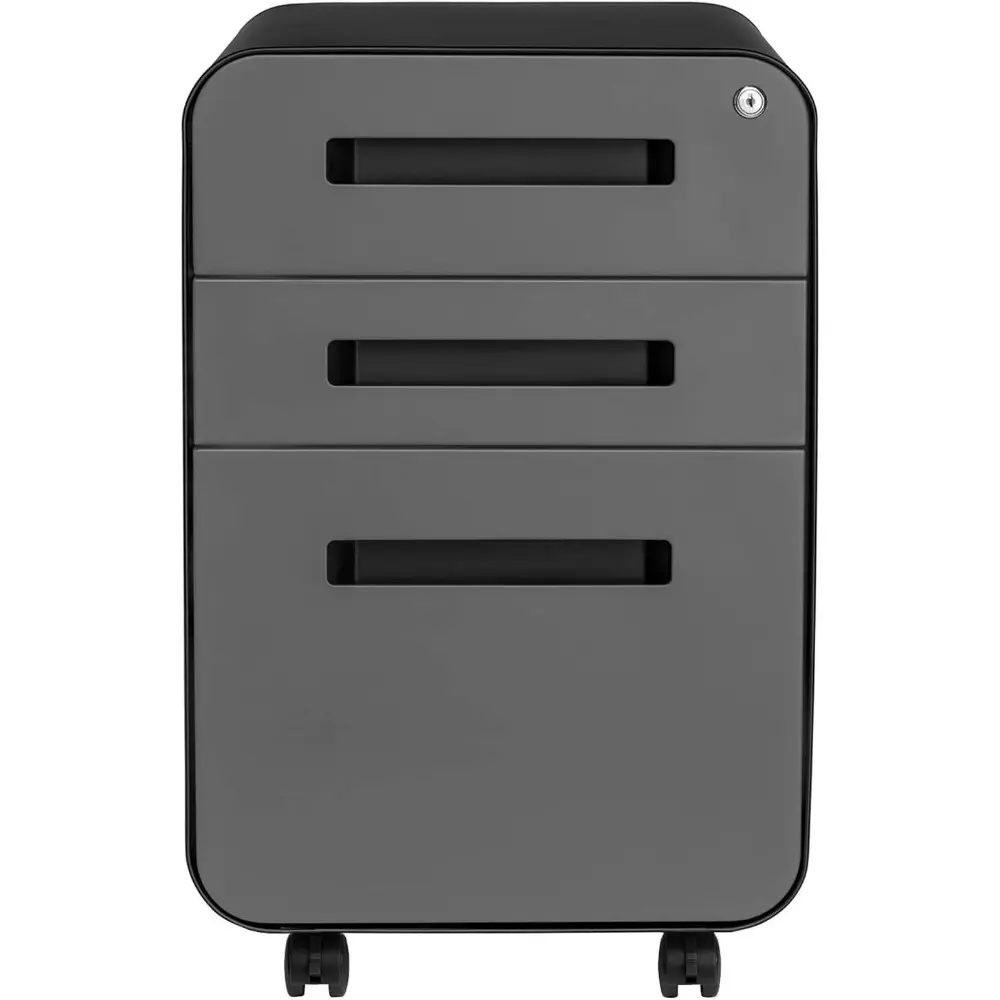Stockpile 3 Drawer File Cabinet with Lock - Under Office Desk Metal Filing Cabinet, Legal/Letter File Folders, Wheels and Stati