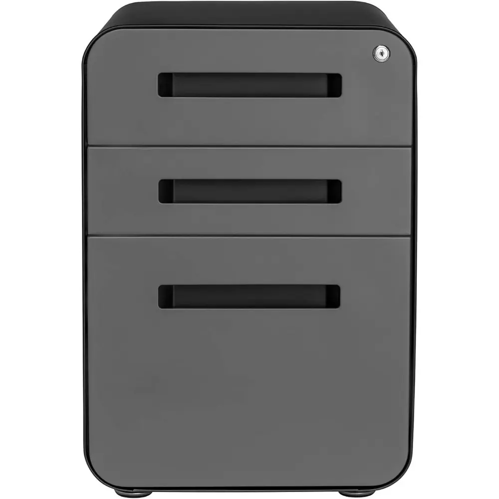 Stockpile 3 Drawer File Cabinet with Lock - Under Office Desk Metal Filing Cabinet, Legal/Letter File Folders, Wheels and Stati