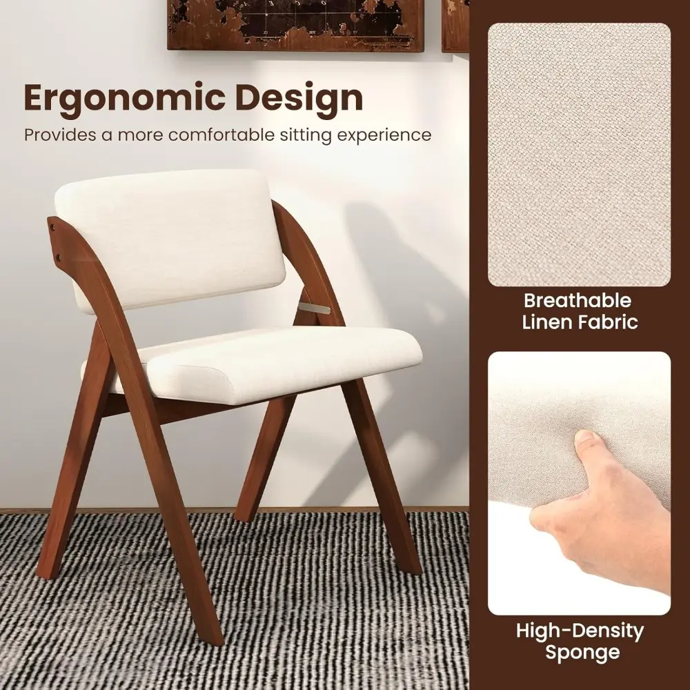 Folding Dining Chairs Set of 4, Upholstered Wooden Folding Chair 4 Pack, Portable Kitchen Chairs with Padded & Seat Backrest, A