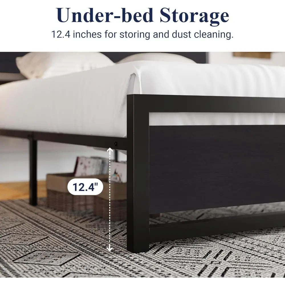 Queen Bed Frame with Headboard, Heavy Duty Metal Platform Base with Strong Support, Underneath Storage Space, Stable Mattress F