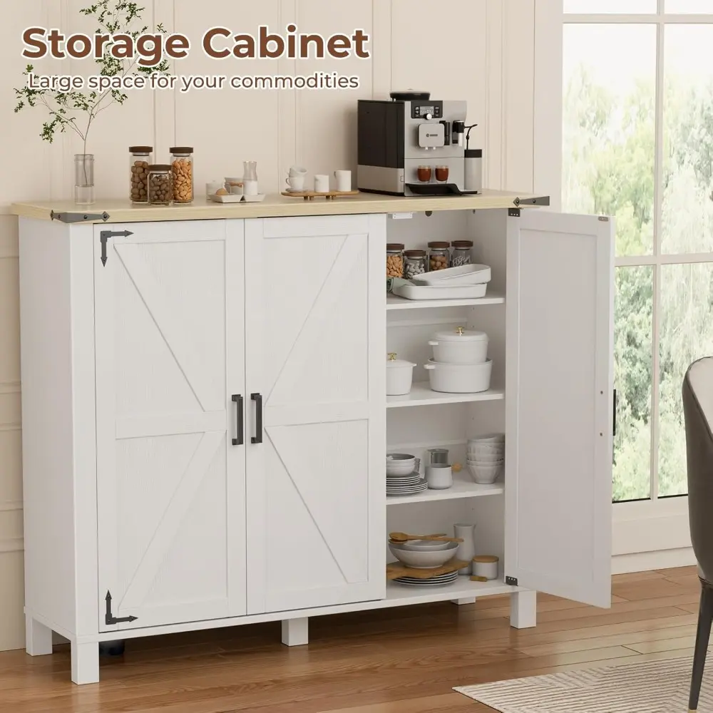 5-Tier Shoe Storage Cabinet, Farmhouse Shoe Rack Organizer Cabinet with 4 Adjustable Shelves & Side Cabinets, Freestanding Shoe