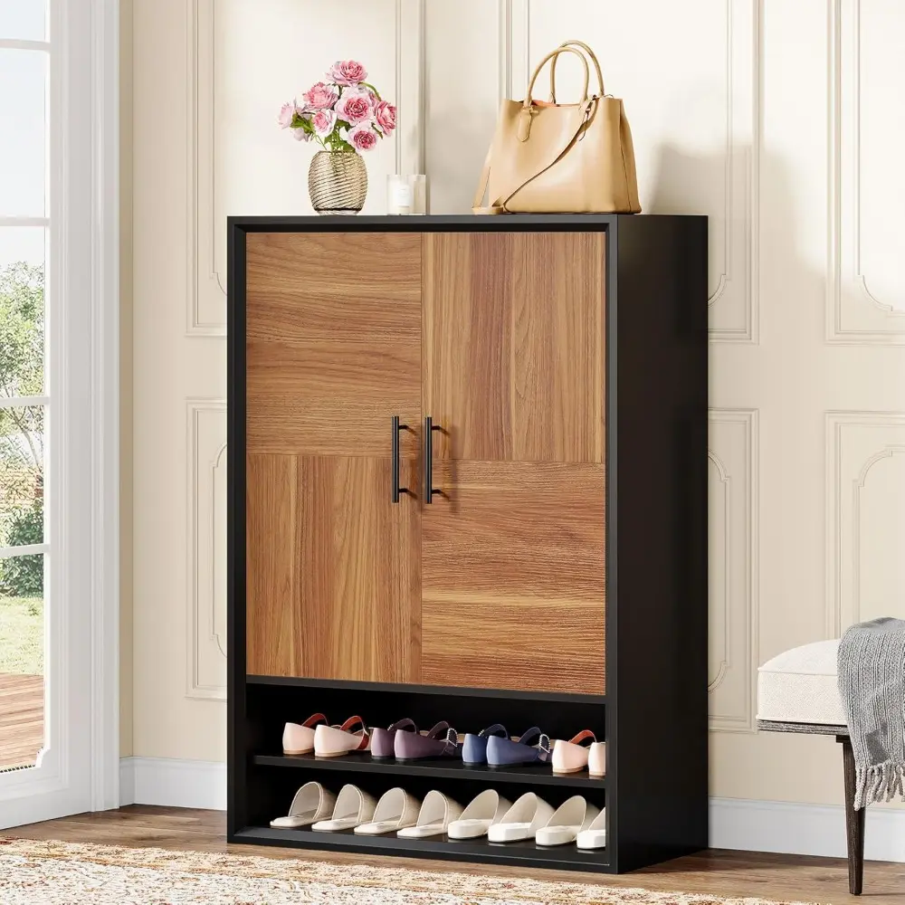 Shoe Cabinet with Doors, 6-Tier Shoe Storage Organizer with Adjustable Shelves for Entryway Hallway Closet