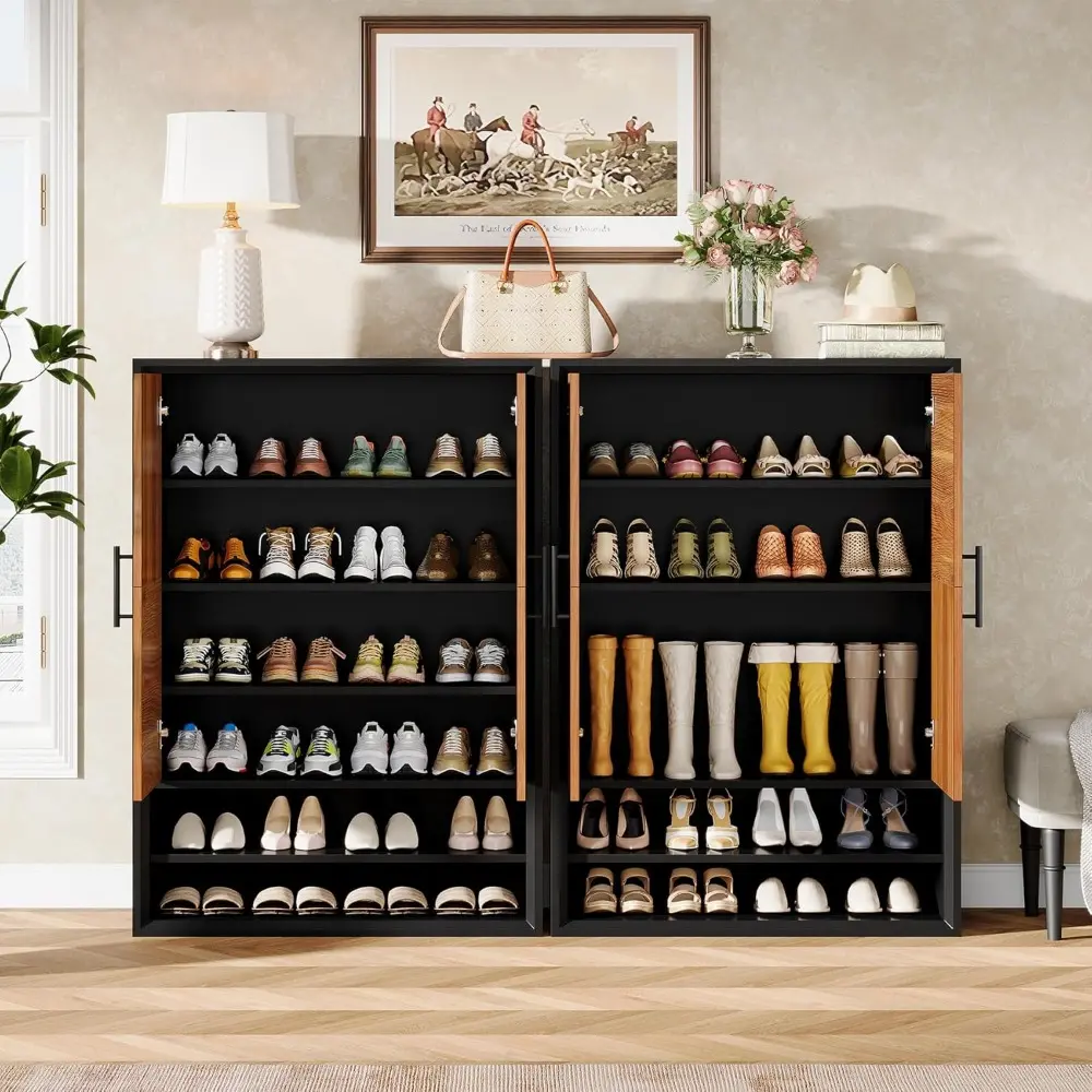 Shoe Cabinet with Doors, 6-Tier Shoe Storage Organizer with Adjustable Shelves for Entryway Hallway Closet