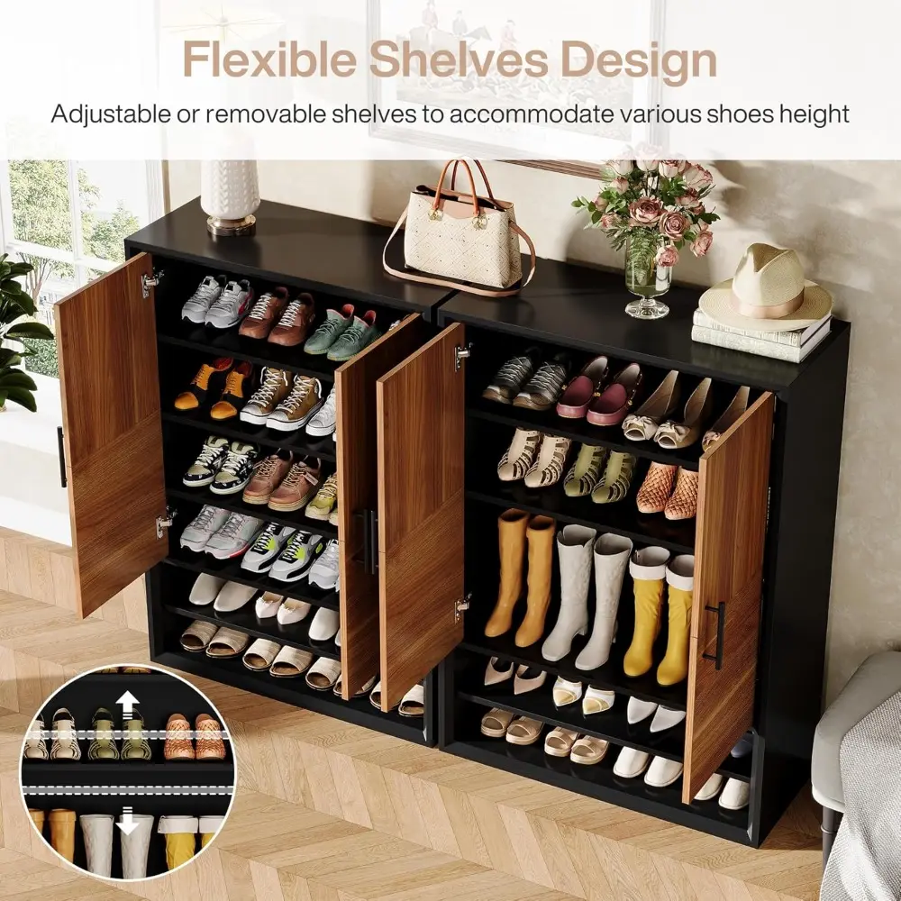 Shoe Cabinet with Doors, 6-Tier Shoe Storage Organizer with Adjustable Shelves for Entryway Hallway Closet
