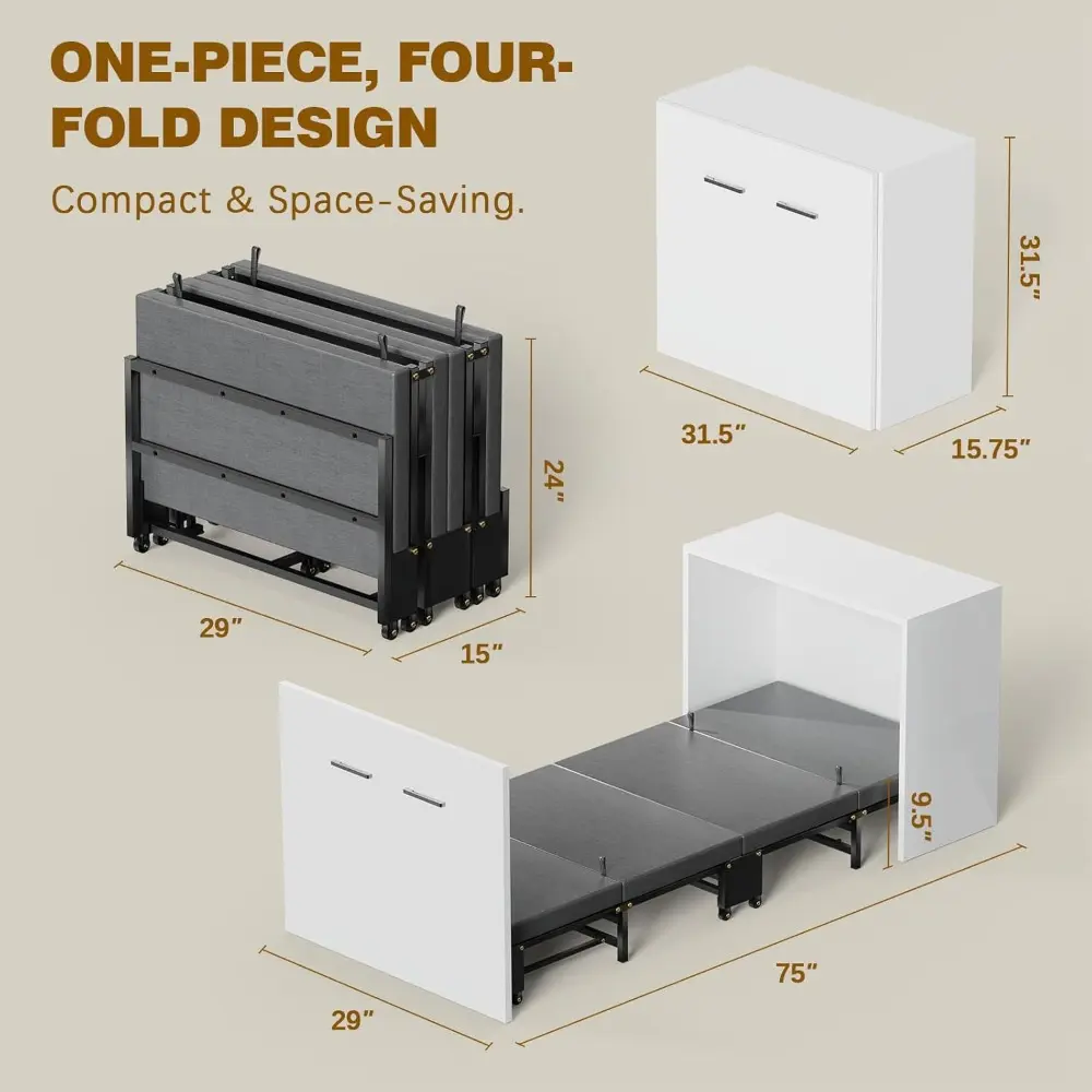 2 in 1 Murphy Bed Cabinet, Hide a Bed Cabinet, Folding Beds into Cabinets, Space-Saving Pull Out Murphy Beds Chest for Small Pla