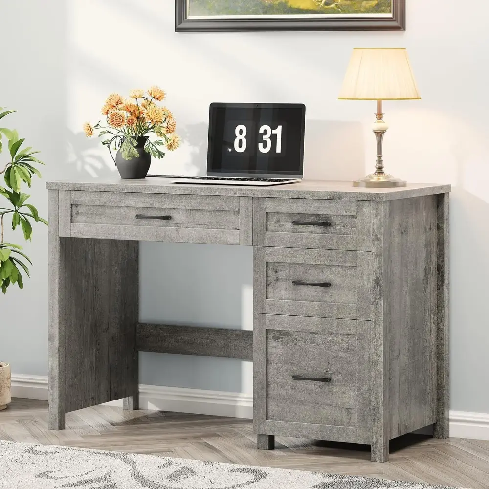 Farmhouse 47" Executive Desk, Computer Desk with File Drawer and Charging Station, Workstation for Home Office, Study,(Grey).