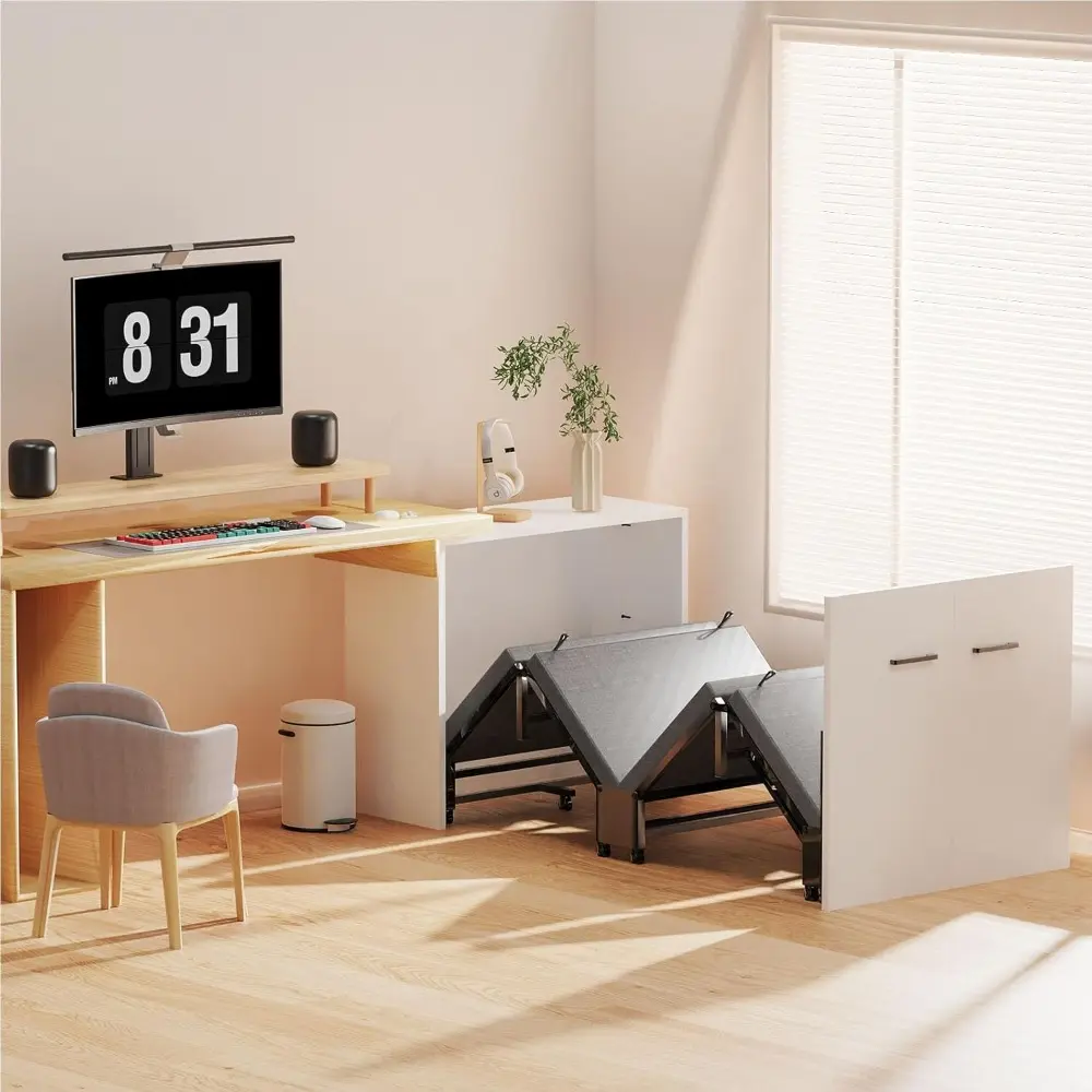 2 in 1 Murphy Bed Cabinet, Hide a Bed Cabinet, Folding Beds into Cabinets, Space-Saving Pull Out Murphy Beds Chest for Small Pla