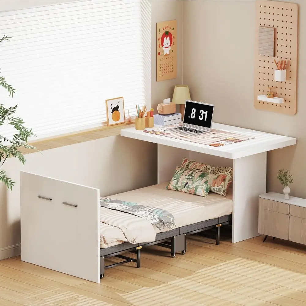 2 in 1 Murphy Bed Cabinet, Hide a Bed Cabinet, Folding Beds into Cabinets, Space-Saving Pull Out Murphy Beds Chest for Small Pla