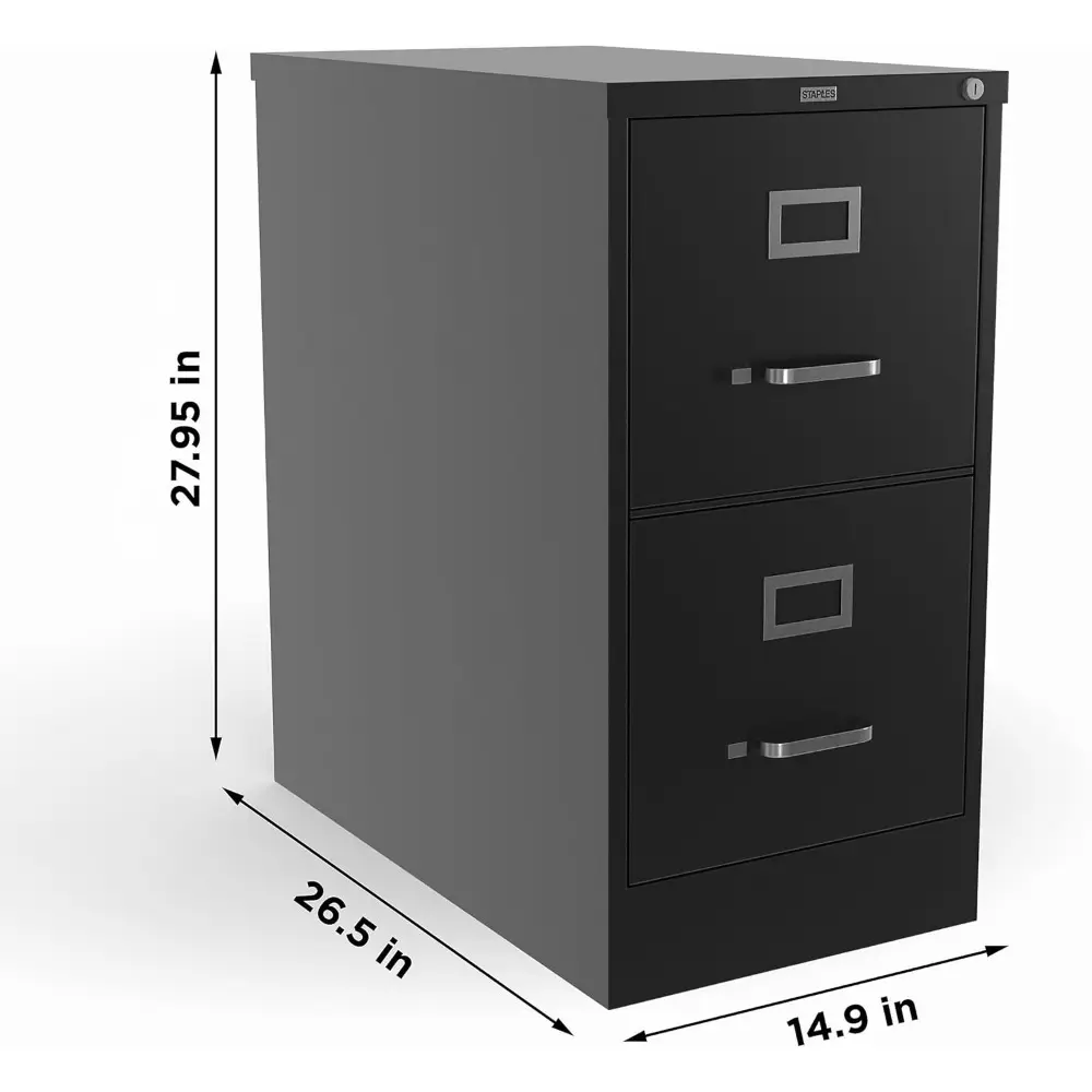 Staples 2-Drawer Vertical File Cabinet, Legal Size Documents, Lockable, 26.5" D x 15" W x 28.39" H, Black