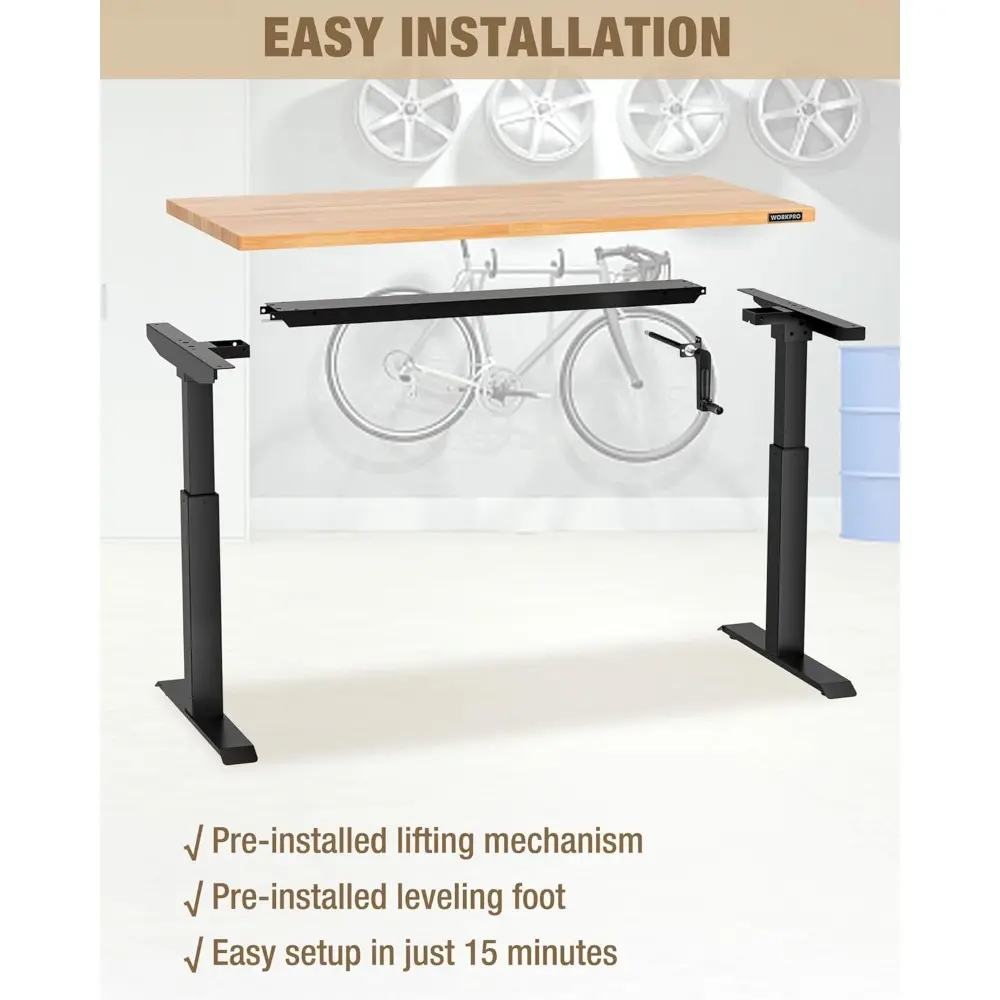 Adjustable Workbench with Crank Handle, 47.2" x 23.6" Rubber Wood Worktable 300LBS Load Capacity,Height-Adjustable Standing Des