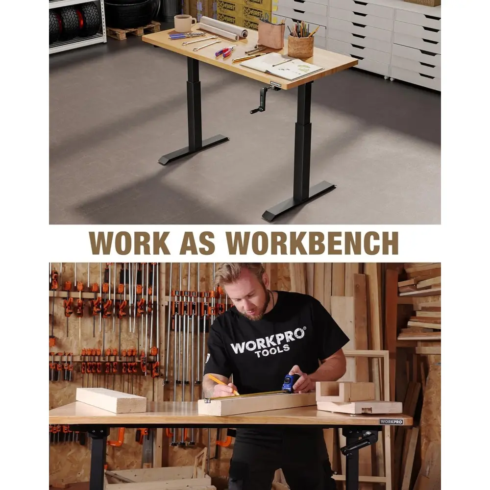 Adjustable Workbench with Crank Handle, 47.2" x 23.6" Rubber Wood Worktable 300LBS Load Capacity,Height-Adjustable Standing Des