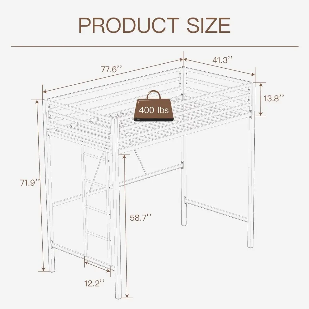 ikalido Metal Loft Bed Twin Size with Safety Guardrail and Ladder, No Box Spring Needed Space Saving Bedroom Furniture, Matte Bl