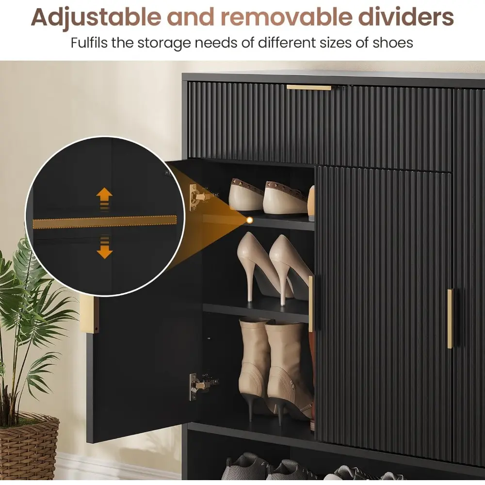 Shoe Storage Cabinet with Drawer, Shoe Organizer with 3 Adjustable Shelves and Metal Legs, Large Capacity Shoe Cabinet Storage f