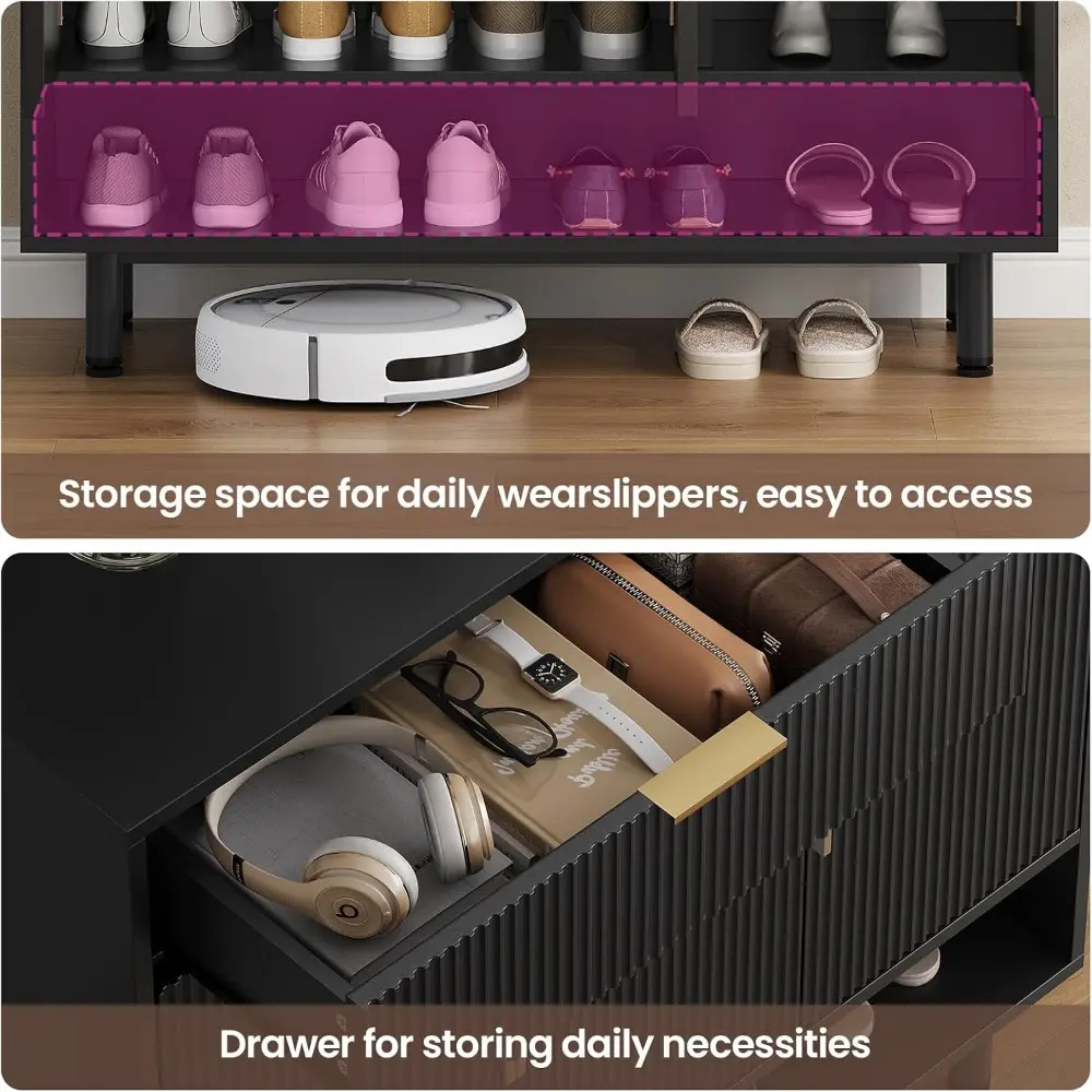 Shoe Storage Cabinet with Drawer, Shoe Organizer with 3 Adjustable Shelves and Metal Legs, Large Capacity Shoe Cabinet Storage f