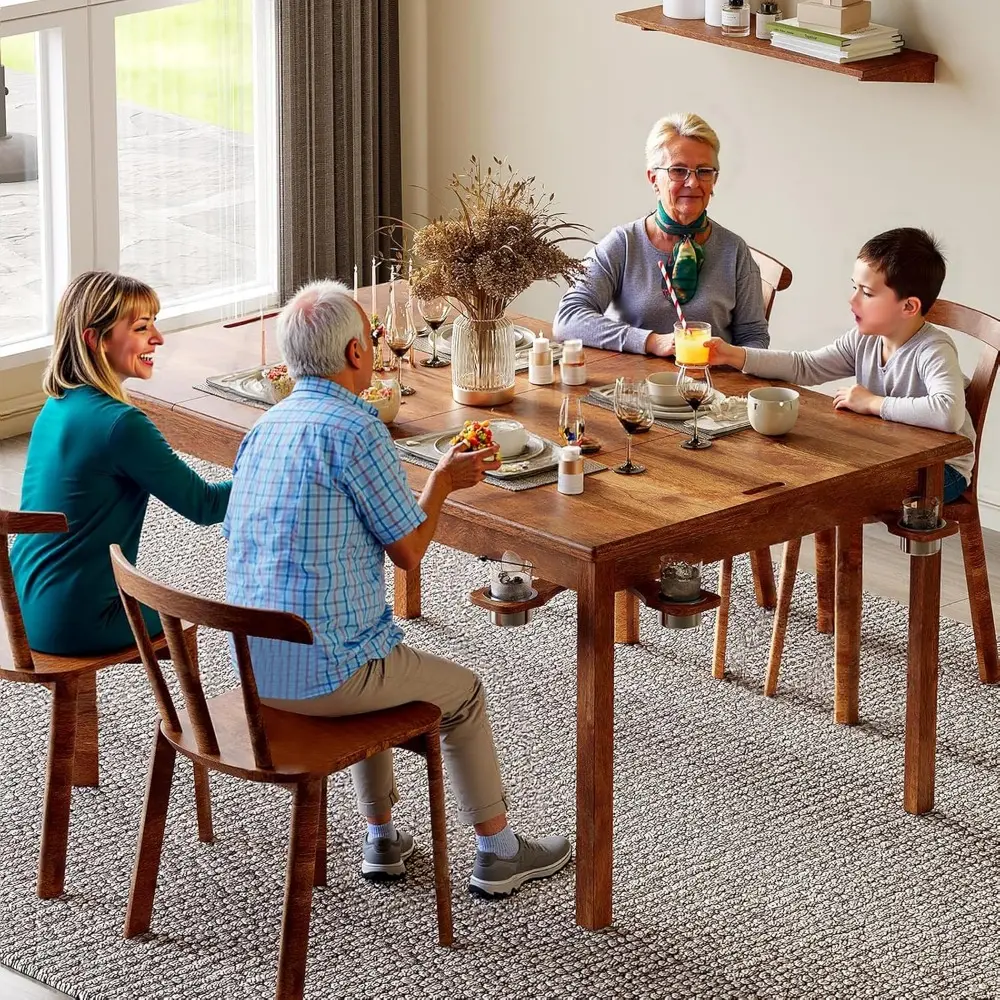 Oak Wood Board Game Table for 6 Players with Removable Table Top, 53in x 30in Gaming Area, Includes Game Mat, Detachable Cup Ho