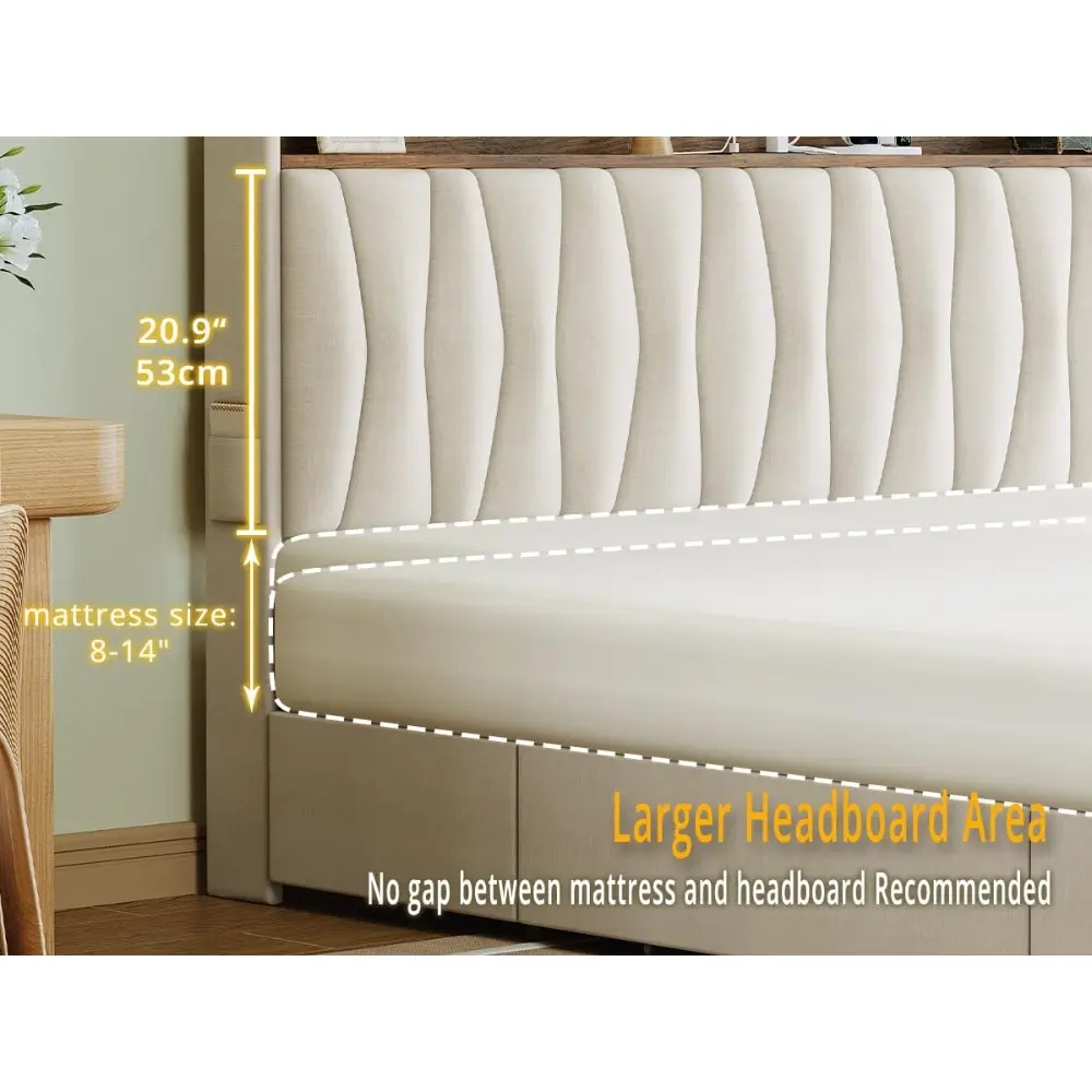 ANCTOR Full Size Bed Frame with 3 Drawers, Upholstered Platform Bed with Storage Headboard and Charging Station, No Box Spring N