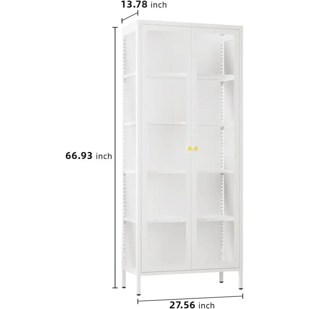 5-Tier LED Illuminated Glass Display Cabinet with Dual Tempered Doors - Adjustable Shelves & Leveling Feet for Home/Office- Coll