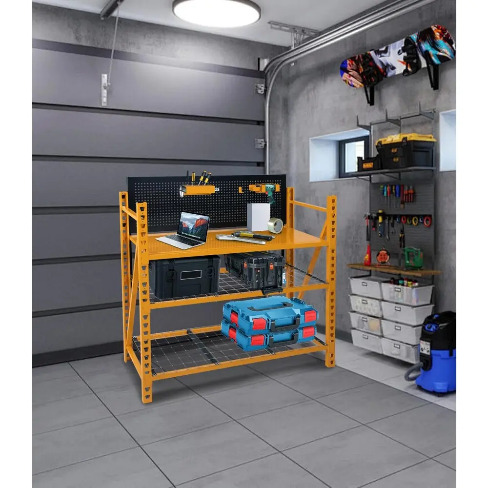 2-Shelf Storage Racks Work Station Kit, Heavy-Duty Metal Adjustable Height Shelving Units with Pegboard, Industrial Utility Shel