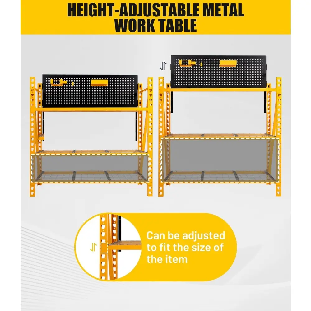 2-Shelf Storage Racks Work Station Kit, Heavy-Duty Metal Adjustable Height Shelving Units with Pegboard, Industrial Utility Shel