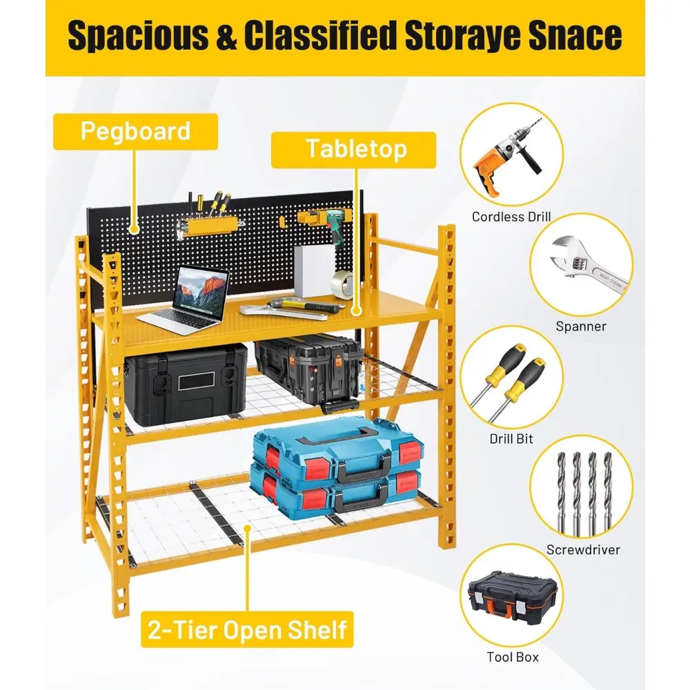 2-Shelf Storage Racks Work Station Kit, Heavy-Duty Metal Adjustable Height Shelving Units with Pegboard, Industrial Utility Shel