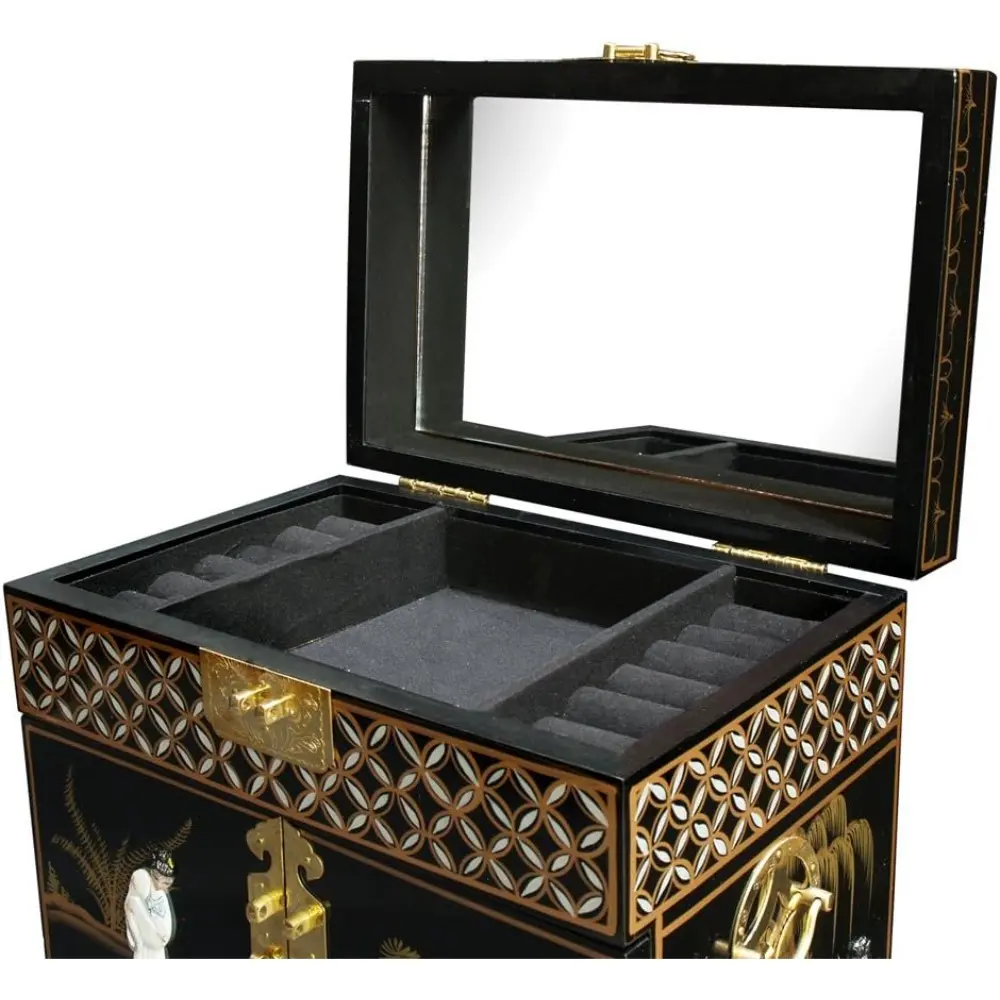 Black Lacquer Mother of Pearl Petite chinese Jewelry Chest 15"H
