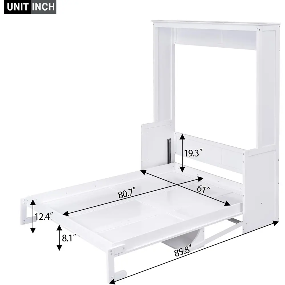 Queen Size Murphy Bed with Foldable Shelf/Desk, Wall Bed Cabinet with Storage Shelves, Solid Pine Wood Murphy Bed Frame with Des