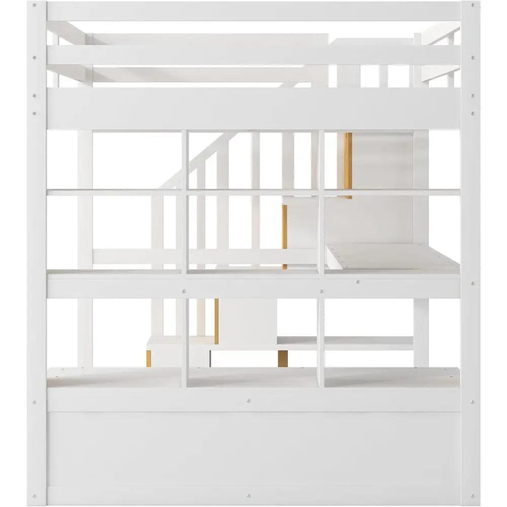 Harper & Bright Designs Full Size Loft Bed with Shelves and Desk,Solid Wood Loft Bed Frame w/Safety Guardrail and Storage Stairc