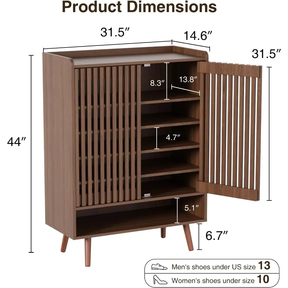 Large Shoe Cabinet with Doors for Up to 24 Pairs, 6-Tier Entryway Shoe Storage Cabinet with Adjustable Shelves, Freestanding Sho