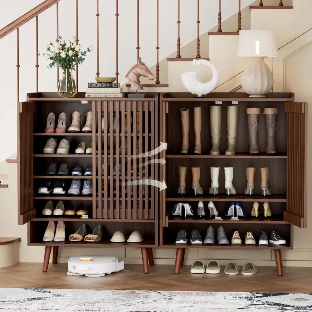 Large Shoe Cabinet with Doors for Up to 24 Pairs, 6-Tier Entryway Shoe Storage Cabinet with Adjustable Shelves, Freestanding Sho