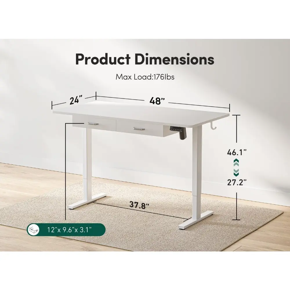 48 x 24 Inches Standing Desk with Double Wooden Drawers, Adjustable Height Electric Standing Desk, Stand Up Home Office Desk wi