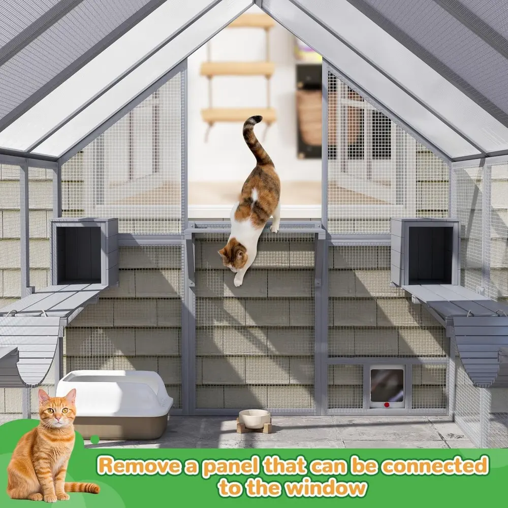Large Catio Outdoor Cat Enclosure, 53.5ft² Extra Large Outdoor Catio for Multiple Cats, Big Wooden Walk-in Outside Cattery Cat R