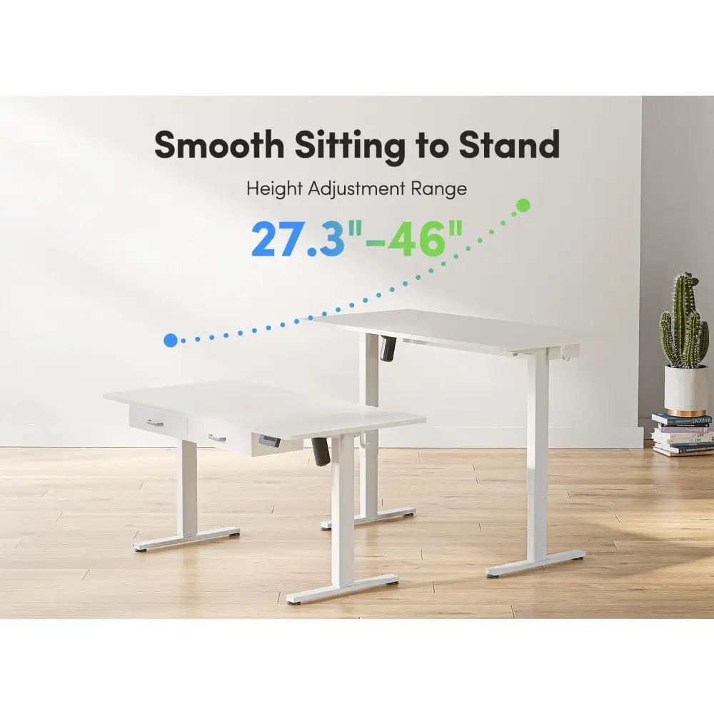 48 x 24 Inches Standing Desk with Double Wooden Drawers, Adjustable Height Electric Standing Desk, Stand Up Home Office Desk wi