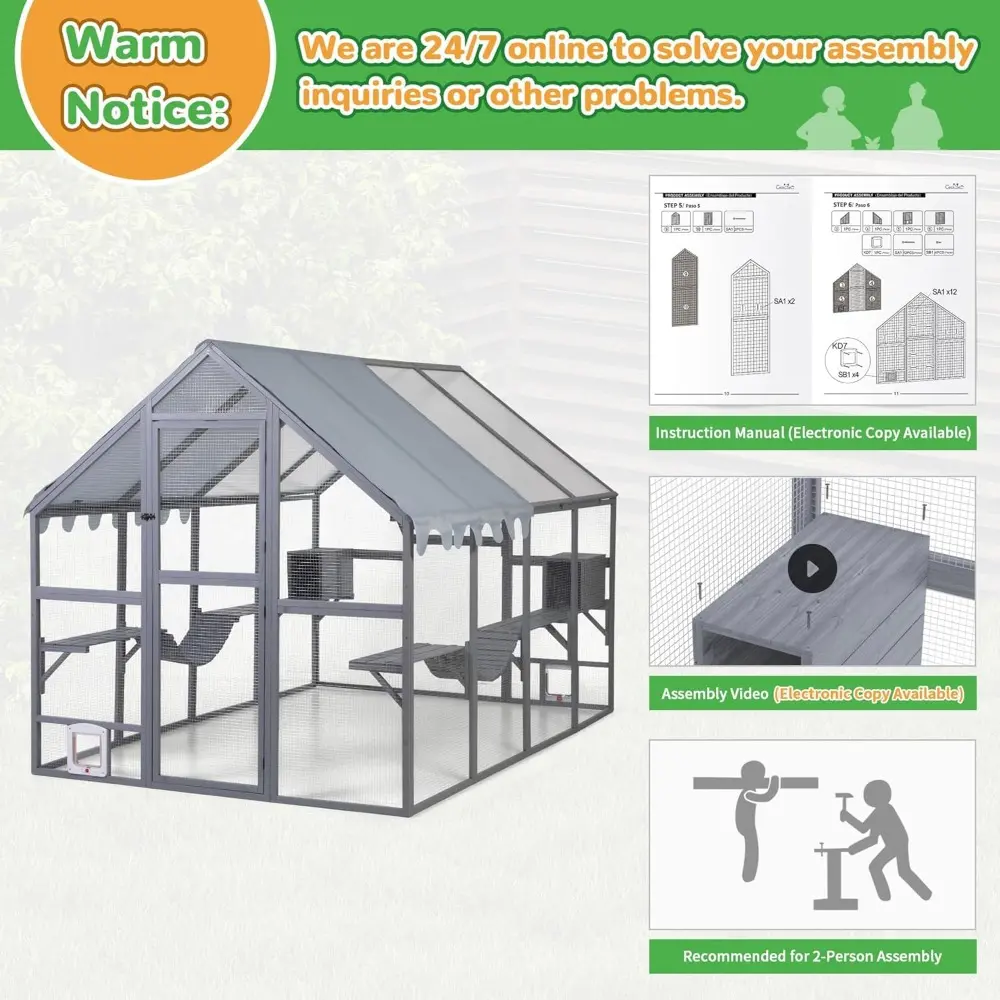 Large Catio Outdoor Cat Enclosure, 53.5ft² Extra Large Outdoor Catio for Multiple Cats, Big Wooden Walk-in Outside Cattery Cat R