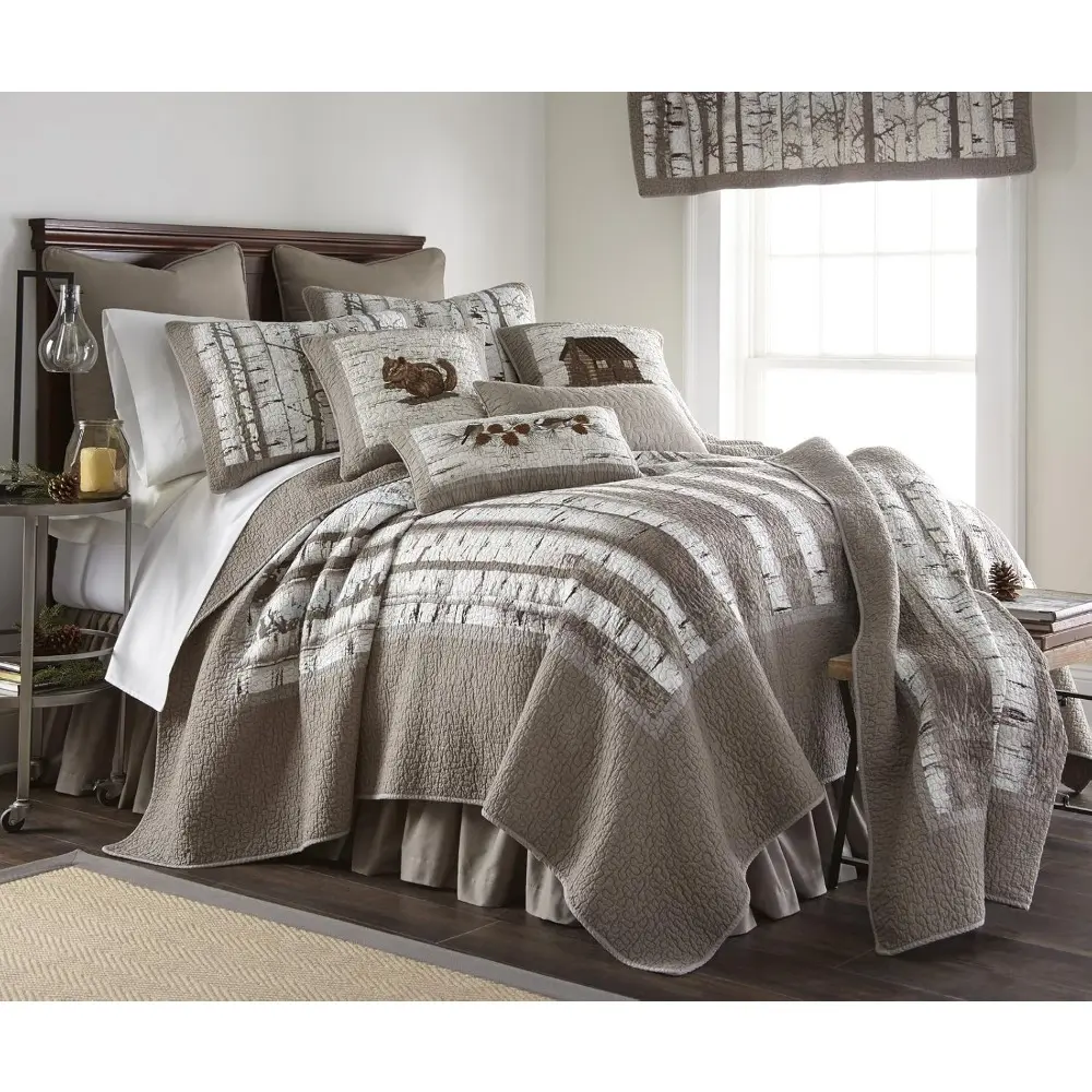King Bedding Set - 3 Piece - Birch Forest Cotton Lodge Quilt Set with King Quilt and Two Standard Pillow Shams - Machine Washab