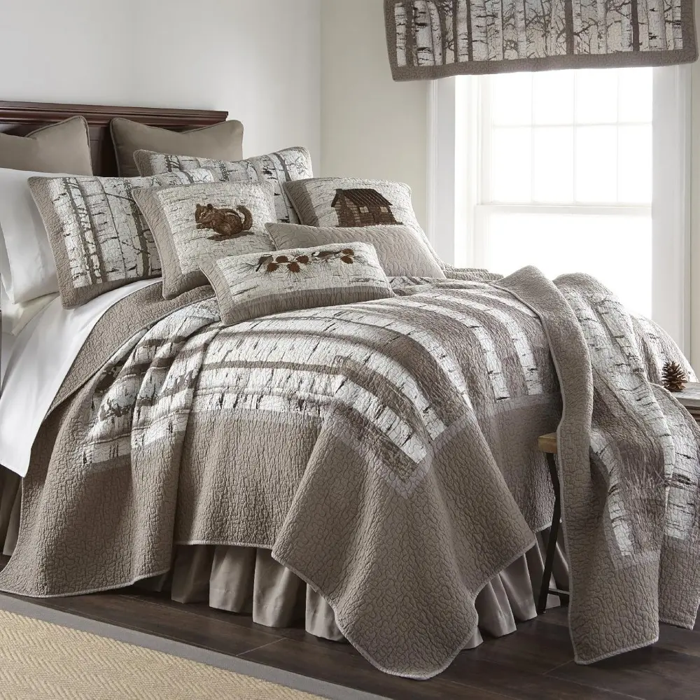 King Bedding Set - 3 Piece - Birch Forest Cotton Lodge Quilt Set with King Quilt and Two Standard Pillow Shams - Machine Washab